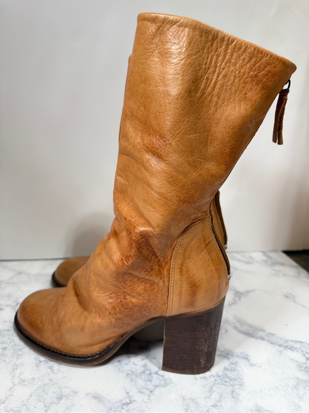 Free People Elle tan brown heeled boots leather slouchy Bootie size 8 - Picture 7 of 11